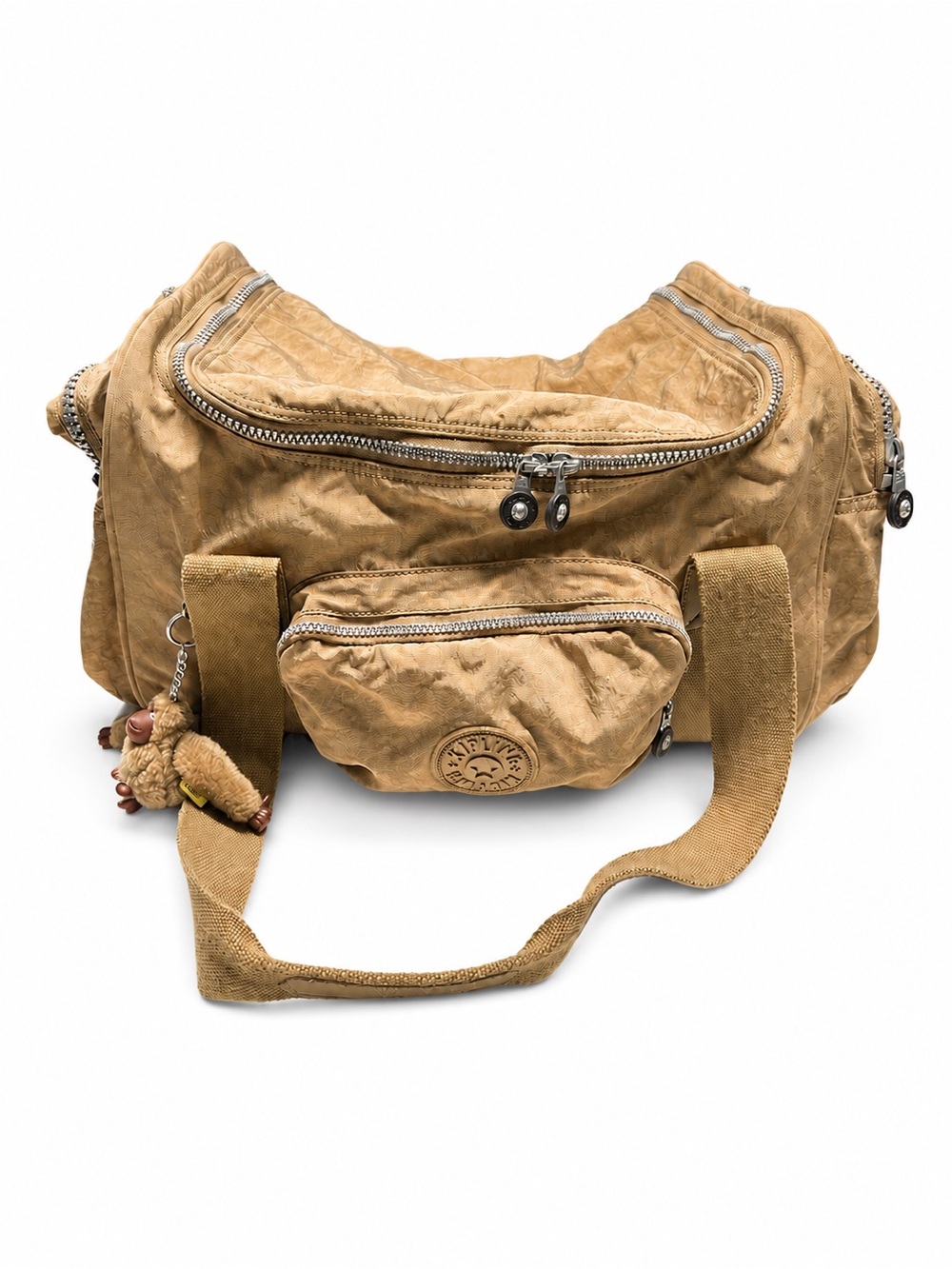 Kipling Light Brown/Tan Travel Duffel with Monkey Charm - Unisex